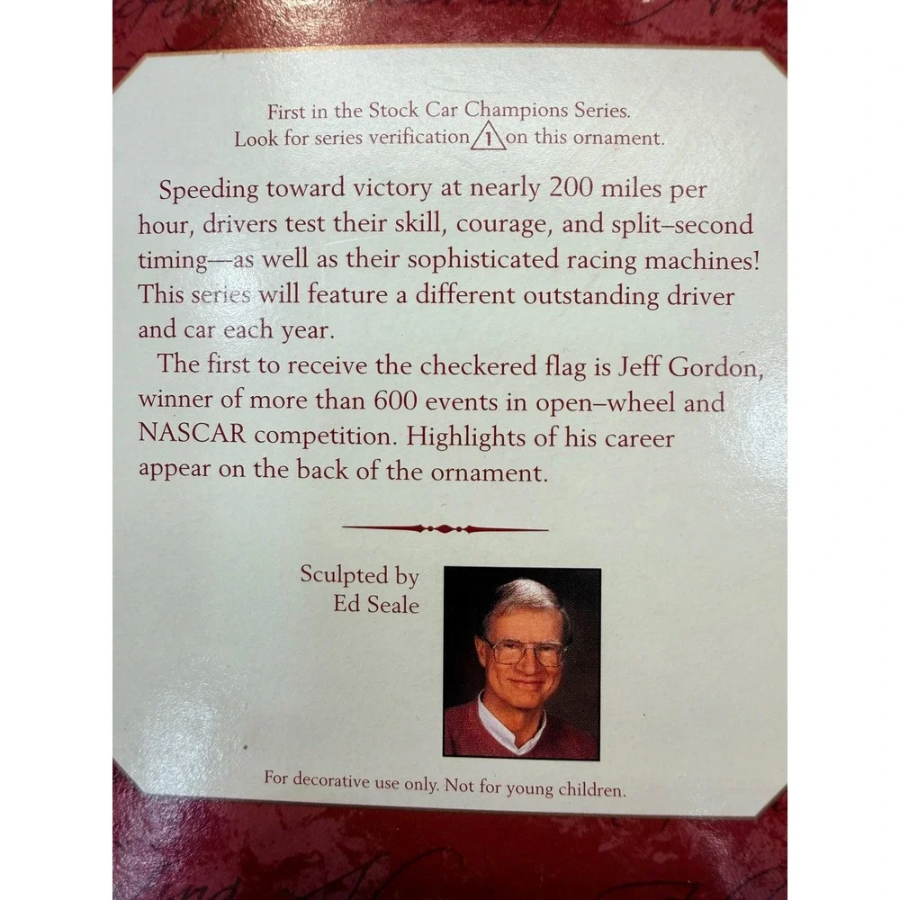New Hallmark 1997 Jeff Gordon Stock Car Champions Ornament Series 1 Trading Card